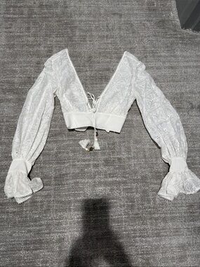 Jonathan Simkhai White Eyelet Lace Tie-Front Cropped Blouse